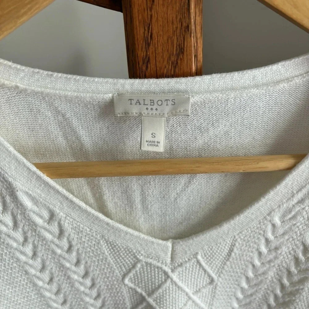 Talbots Small Off White V Neck Cotton Lightweight Sweater - Picture 2 of 6